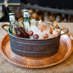 Copper Ice Bucket Beverage Tub, Engraved Solid Copper Beer Bucket, Wine Bucket, Beverage Tub for Parties, Housewarming Gift,
