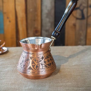 Engraved Solid Copper Coffee Pot, Handmade Copper Stovetop Coffee Pot, Turkish Greek Arabic Coffee Pot
