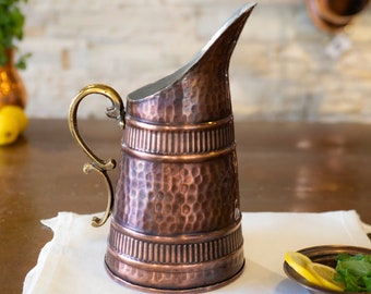 Handmade Copper 2 Liters Pitcher, Handmade Copper Jug, Pure Copper Jug for Drinking Water, Copper Kitchen Decor