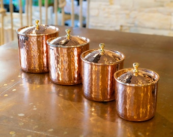 Handmade Copper Canister Set of 4, Handmade Copper Jar Canister, Copper Storage Box, Kitchen Decoration