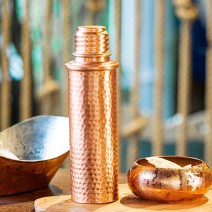 Handmade Copper Water Bottle (Matte copper), Hammered Copper Water Bottle, Capacity 27 Oz (800ml) - 16.9 Oz(500ml), Waterproof Water Bottle