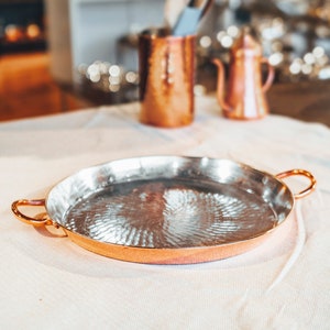 Handmade Copper Round Oven Pan, Handcrafted Copper Pan with Double Handles, Even Heating and Easy Cooking