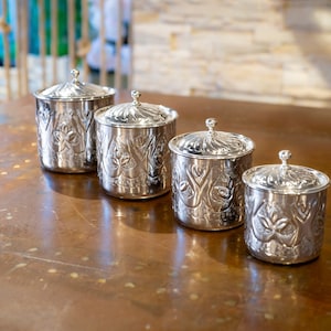 Copper Canister Set of 4, Handmade Copper Jar Canister, Vintage Canister, Copper Storage Box, Kitchen Decoration