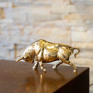 Brass Bull Statue,  Spanish Bull Solid Brass Deer, Vintage Brass Bull Figurine