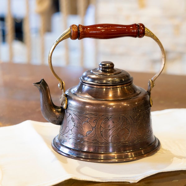 Engraved Copper Kettle, Handmade Copper Tea Pot, Stovetop Tea Pot, Vintage Style Copper Tea Kettle,