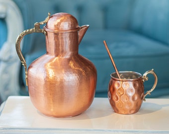 Copper Pitcher, Pure Hammered Copper Pitcher, Handmade Copper Pot, 3 Liters Pitcher, Vintage Copper Pitcher