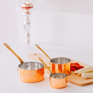 Copper Measuring Cups Set of 3, Mini Copper Pans, Handmade Copper Mini Sauce Pan