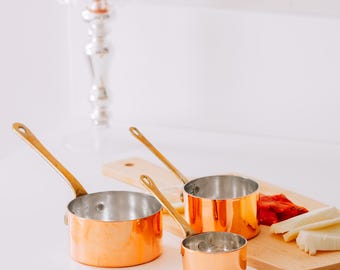 Copper Measuring Cups Set of 3, Mini Copper Pans, Handmade Copper Mini Sauce Pan