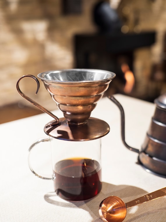 手作り銅フィルターコーヒーセット、v60 ドリップコーヒーセット
