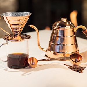 Handmade Copper v60 Pour Over Filter Coffee Set, Copper Filter Coffee Set, Coffee Set, Copper Pot, v60 Dripper, Coffee Scoop