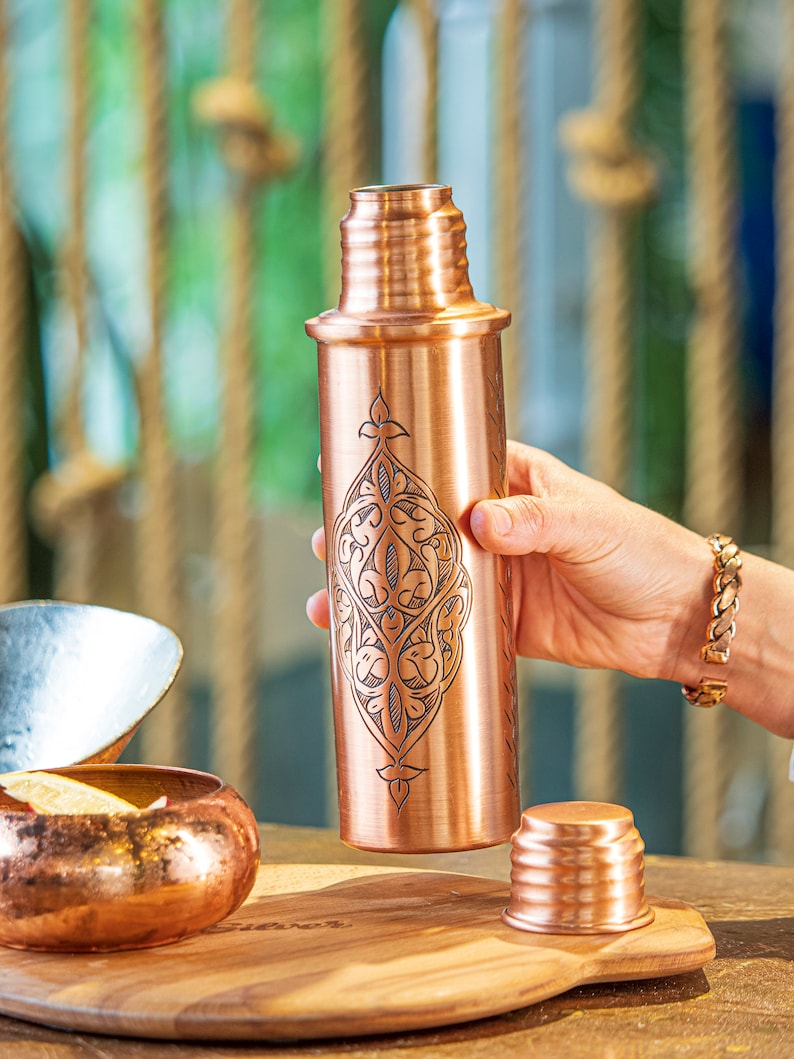 Handmade Copper Water Bottle, Engraved Copper Water Bottle, Waterproof Water Bottle, Copper Gift image 2