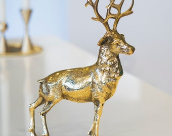 Brass Deer Statue, Christmas Gift Solid Brass Deer, Vintage Brass Deer Figurine