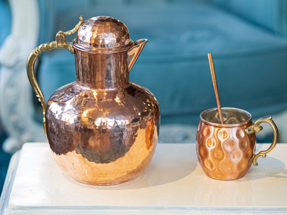 Copper Pitcher, Pure Hammered Copper Pitcher, Handmade Copper Pot