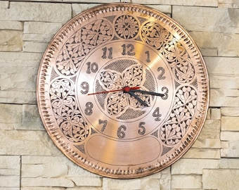 Copper Clock / Elegant Handcrafted Copper Clock / Artistry in Time Authentic Copper Timepiece / Engraved Clock / Wall Decor