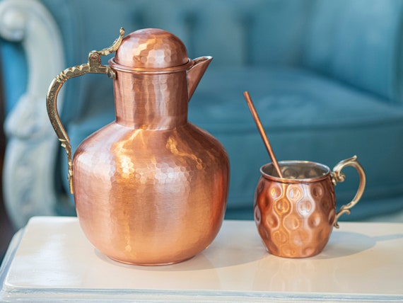 Copper Pitcher, Pure Hammered Copper Pitcher, Handmade Copper Pot, 3 Liters Pitcher, Vintage Copper Pitcher