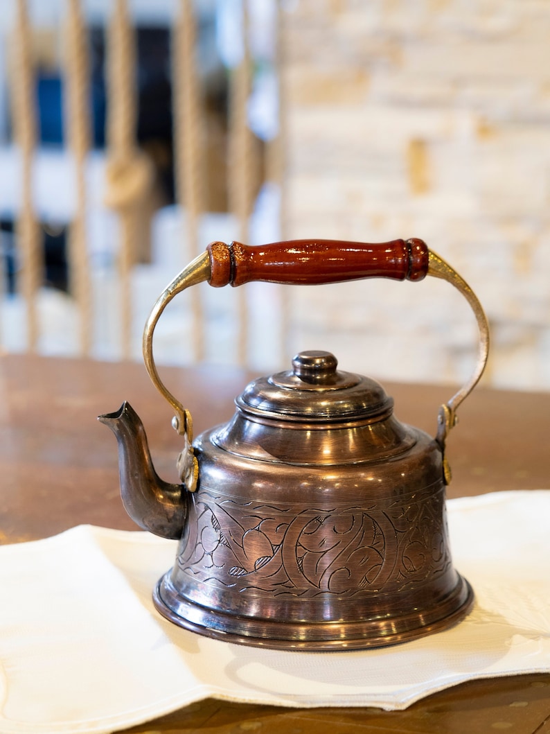 Engraved Copper Kettle, Handmade Copper Tea Pot, Stovetop Tea Pot, Vintage Style Copper Tea Kettle,