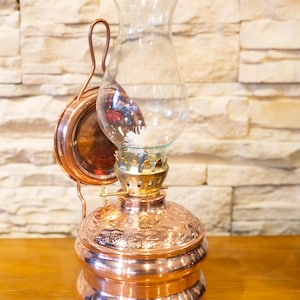 Copper Oil Lamp, Vintage Oil Lamp, Decorative Copper Oil Lamp