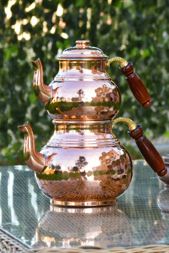 Tetera de cobre sólido martillado, tetera de cobre, tetera turca, tetera de  cobre hecha a mano, juego de ollas de cobre de 2 -  México