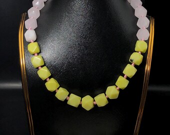 Handmade Serpentine & Pink Calcite Necklace - Gemstone Healing Crystal
