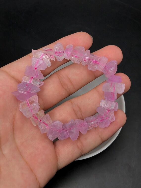 ハンドメイド天然ピンククンツァイトクリスタルブレスレット