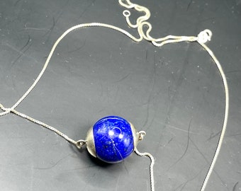Lapis Lazuli Pendant - Lapis  Necklace - Sterling Silver   ~ Terminated Point ~Jewellery necklace - jewellery for her-snake pattern chain-