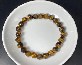 Handmade Tiger Eye Bracelet – Crystal Gemstone Beads, Stretchy Fit
