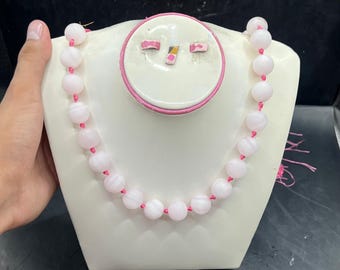 Handmade Pink Mangano Calcite Beaded Necklace - Healing Crystal