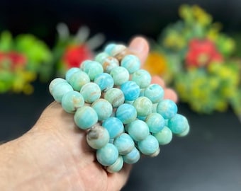 Handmade Blue Aragonite Beaded Bracelet - Stretchy Crystal Jewelry
