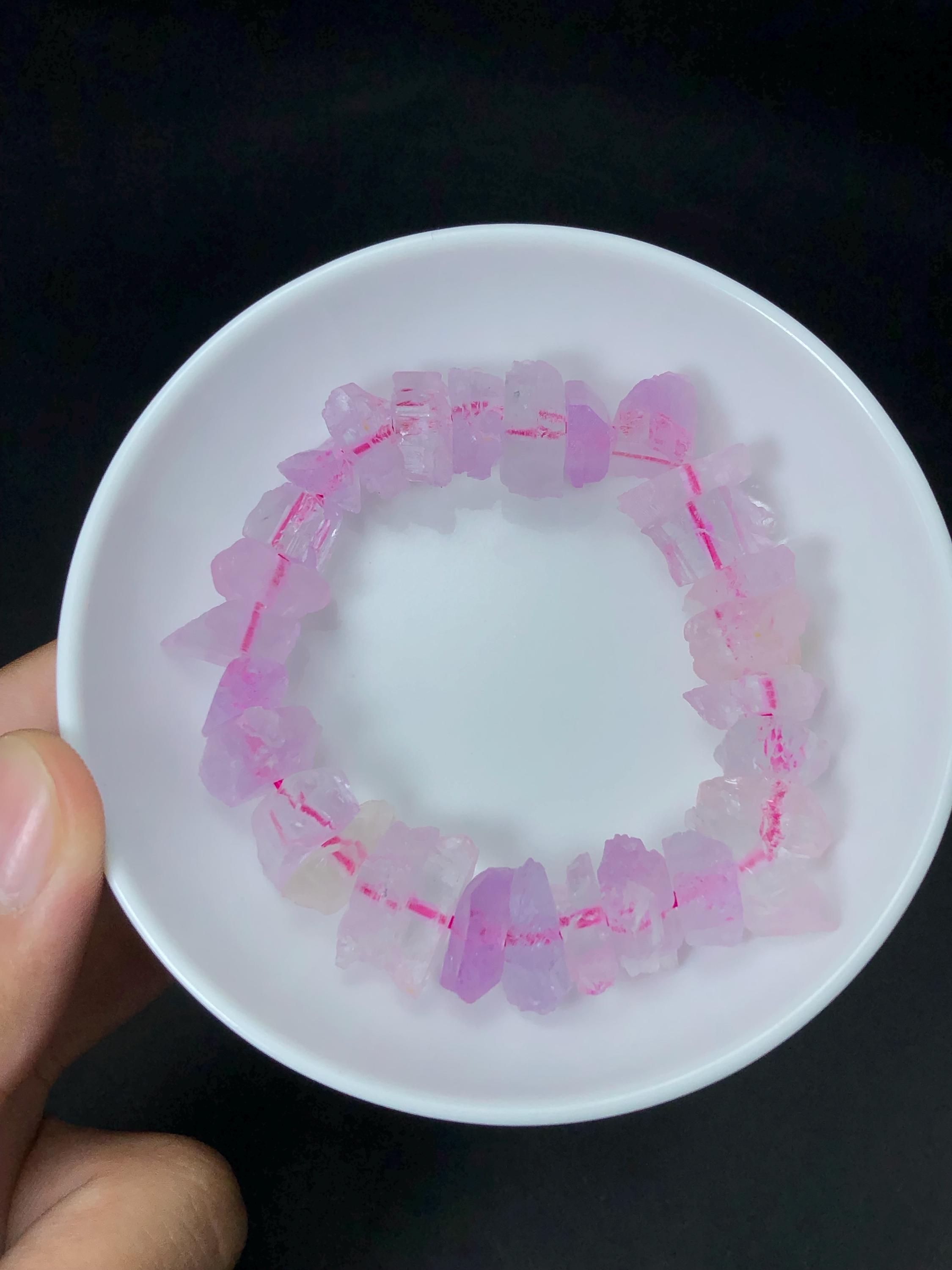 ハンドメイド天然ピンククンツァイトクリスタルブレスレット