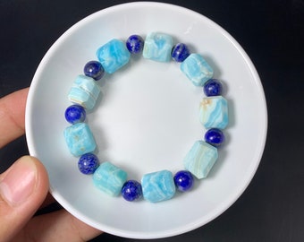 Handmade Aragonite & Lapis Lazuli Bracelet - Stretchy Crystal Healing Jewelry