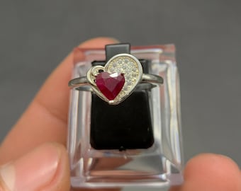 Pigeon blood color Runy-925 Solid Sterling Silver-Natural Ruby Ring- Handmade Jewellery - Promise Ring - Birthstone Ring-heart shape ring