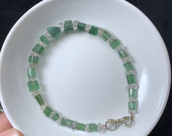 Handmade Natural Tourmaline Bracelet – Faceted Gemstone & Diamond Quartz