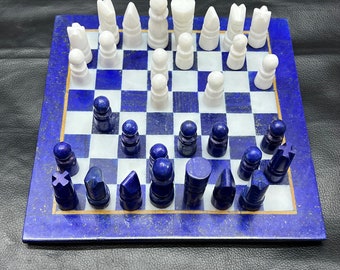 Lapis lazuli and marble chess board