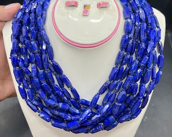 Handmade Lapis Lazuli Beaded Necklace, Healing Crystal Gemstone