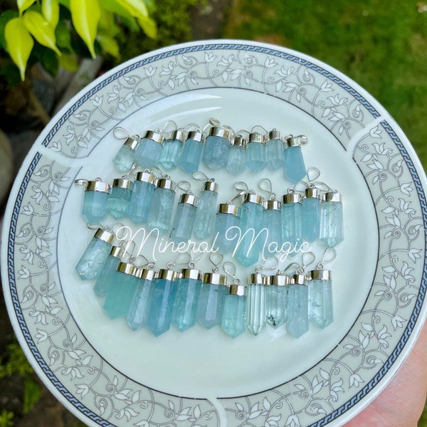 Super pretty aquamarine pendant - 925 sterling silver -aquamarine - aquamarine  Necklace ~  Terminated Point Pendant ~ Crystal Jewellery