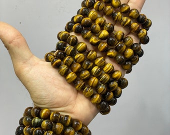 Handmade Tiger Eye Bead Bracelet – Stretchy Crystal Gemstone
