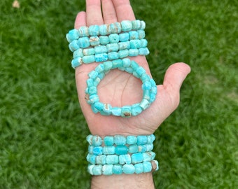 Handmade Blue Aragonite Crystal Bracelet – Faceted Gemstone Healing Bracelet