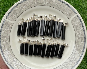 Black Tourmaline Pendant - 925 Sterling Silver Crystal Point Necklace
