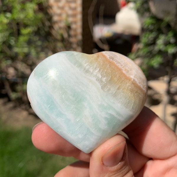 Unique pattern  Caribbean Calcite Heart -Cute Real Crystal heart - Caribbean heart - Calcite heart- Gemstone For HER - Gift for her