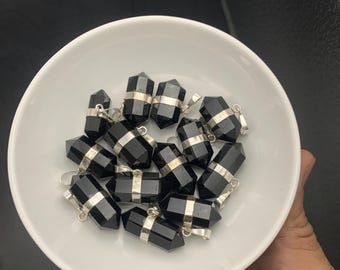 Black Tourmaline Pendant - Sterling Silver Wrapped DT Point