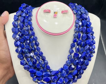 Handmade Lapis Lazuli Bead Necklace, Healing Crystal Gemstone