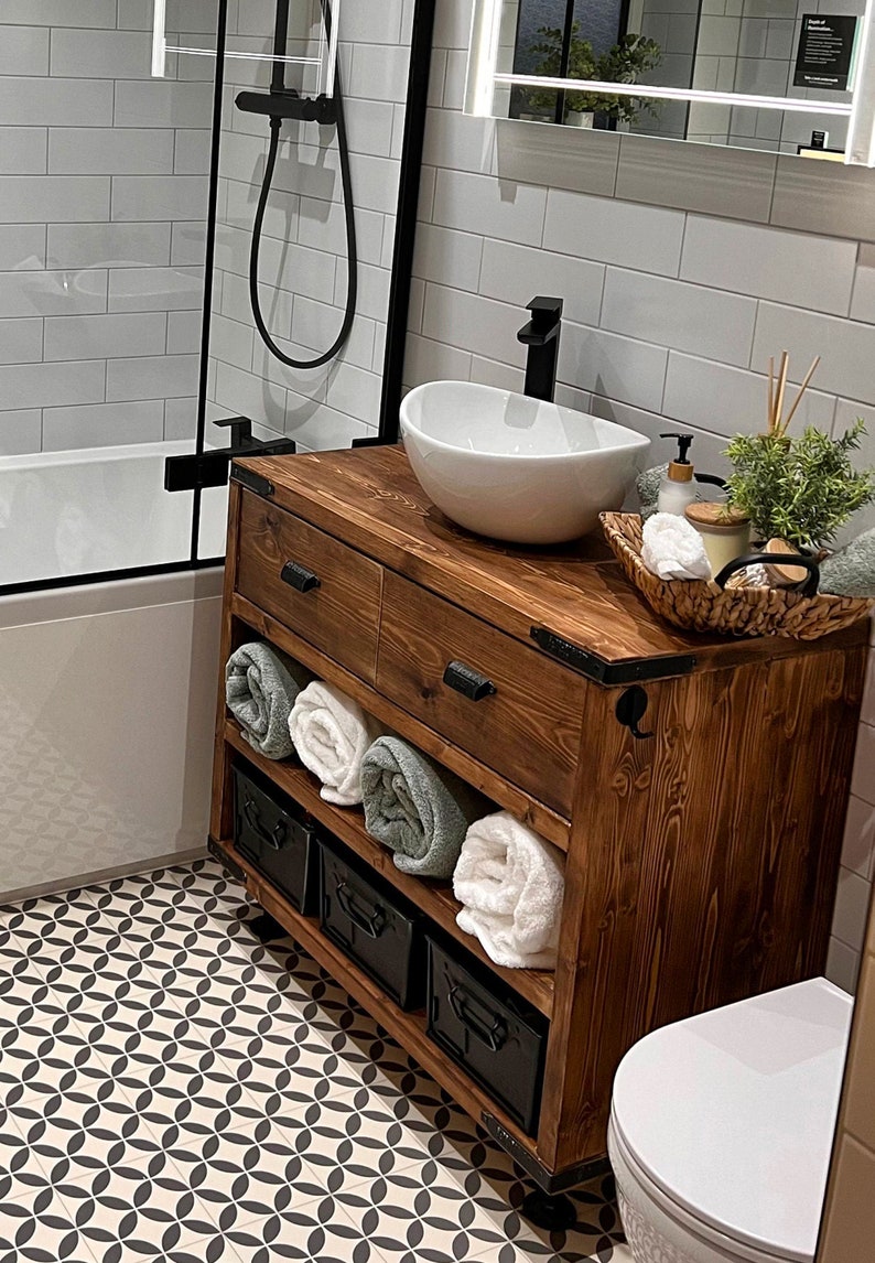 Rustic Bathroom Vanity Custom Wooden Vanity Bathroom - Etsy UK