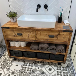 Rustic Bathroom Vanity | Custom Wooden Vanity | Bathroom Furniture | Bespoke Vanity Unit | Farmhouse Sink Vanity | Single Sink Vanity