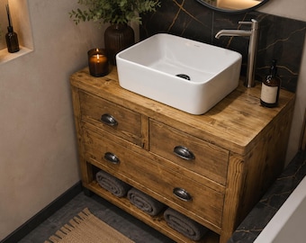 The Ashford - Bespoke Wooden Bathroom Vanity Unit | Rustic Farmhouse Sink Cabinet | Handmade Custom Vanity | Single Sink Bathroom Furniture