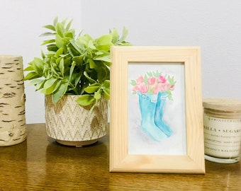 Pintura Floral de Primavera, Flores en Botas de Lluvia