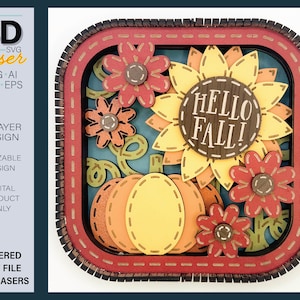 3D HELLO FALL Shelf sitter SVG - laser file - For Glowforge - for lasers
