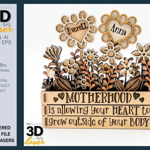 3D MUTTERHOLZ Blumenkasten Kantensitzer SVG - Muttertag Laserdatei - Für Glowforge - für Laser
