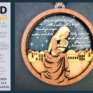 Adorno de noche de paz en archivo láser: adorno navideño en capas en archivo láser