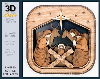 3D NATIVITY Shelf sitter SVG - laser file - For Glowforge - for lasers