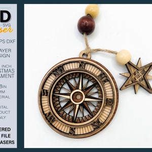 COMPASS ORNAMENT LASER File - Layered Christmas Ornament Laser File